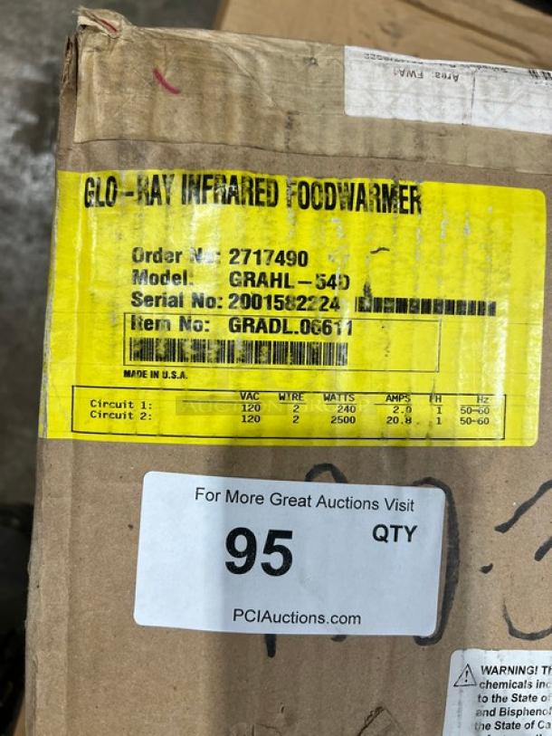 BRAND NEW Hatco Glo-Ray GRAHL-54D dual infrared warmer, 54", aluminum, 120V 1 Phase, includes 3" spacer & toggle controls.