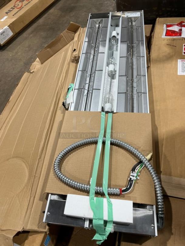 Hatco Glo-Ray GRAHL-54D 54" Dual Lighted Infrared Warmer, new condition, aluminum, 120V, toggle controls, 3" spacer.