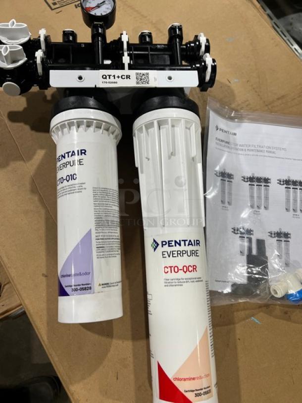 BRAND NEW Pentair Everpure QT1+CR Commercial Water Filtration System, chloramine reduction, dual filters, model QT1+CR.