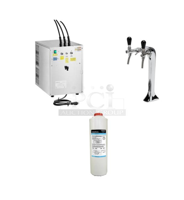 BRAND NEW Elkay Commercial 20 GPH Carbonation Chiller with Chrome Tower, Double Tap, Model: DSFBF180K/DSC2K/WSF6000R.