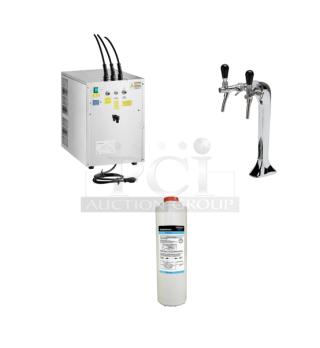 BRAND NEW Elkay Commercial 20 GPH Carbonation Chiller with Chrome Tower, Double Tap, Model: DSFBF180K/DSC2K/WSF6000R.