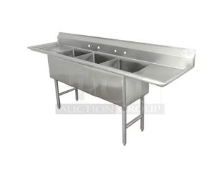 Advance Tabco FC-3-3024-36RL commercial stainless steel 3-compartment sink with 36" drainboards, 14" deep bowls, brand new.