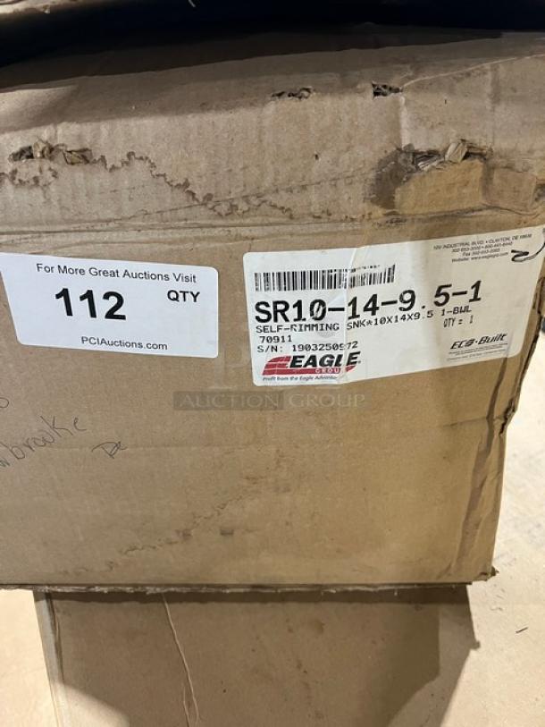 New Eagle Group stainless steel drop-in sink, model SR10-14-9.5-1, with deck mount faucet, gooseneck nozzle, and basket drain.