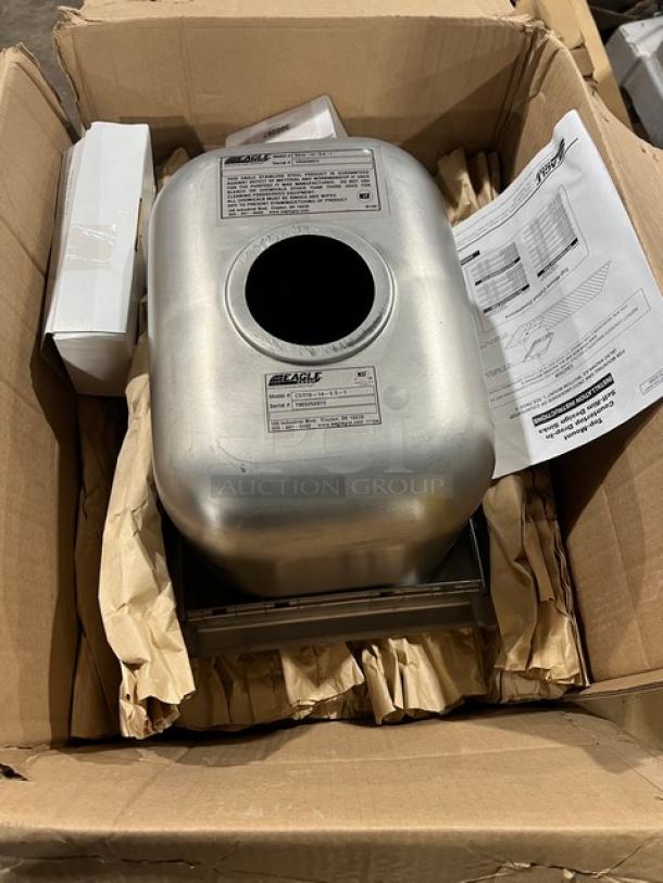 Brand new Eagle Group stainless steel single compartment drop-in sink, model SR10-14-9.5-1, with deck mount faucet and gooseneck nozzle.