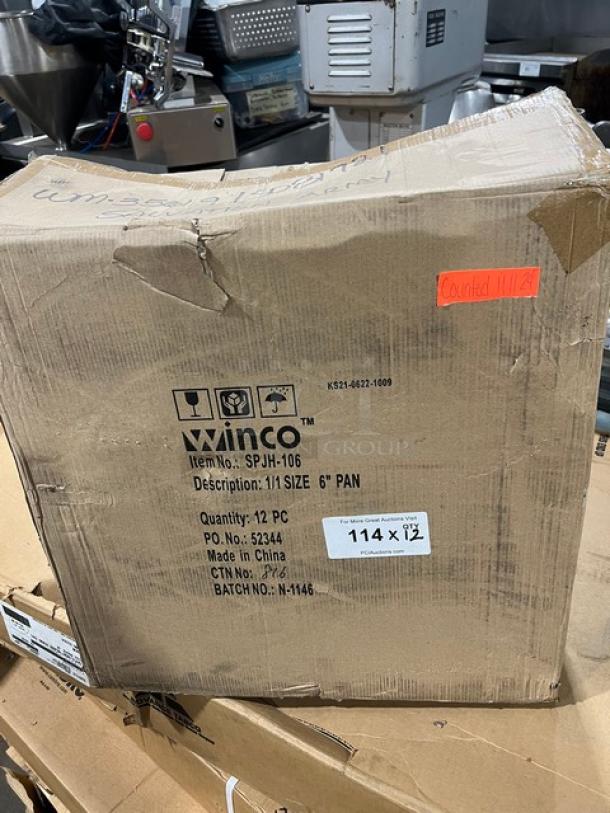 Winco Commercial Stainless Steel Full-Size 6" Deep Anti-Jam Steamtable Pan, Model SPJH-106, new in original packaging.