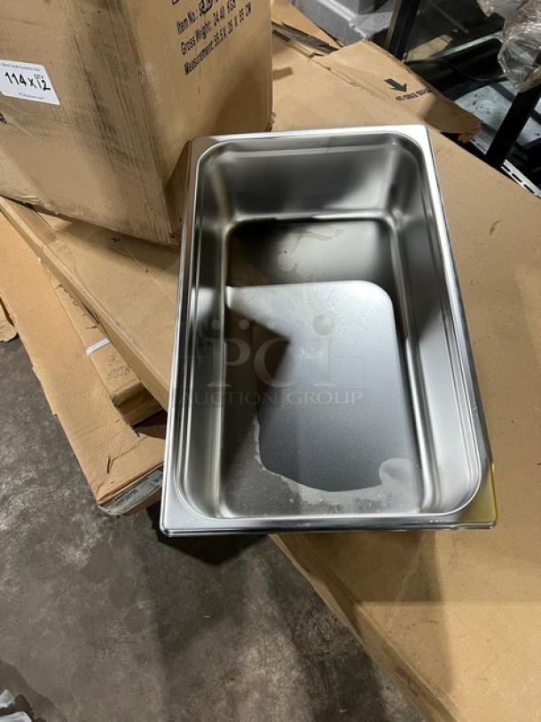 Brand new Winco SPJH-106 stainless steel steamtable pan, full-size, 6" deep, anti-jam design, ideal for commercial use.