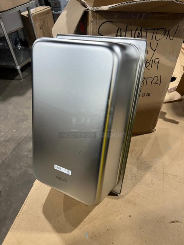 Winco SPJH-106 stainless steel pan, full-size, 6" deep, anti-jam, new condition. Labels show model and brand details.