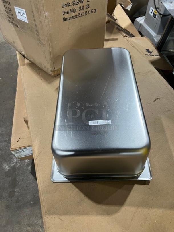 Brand new Winco SPJH-106 stainless steel full-size 6" deep anti-jam steamtable pan, pristine condition.