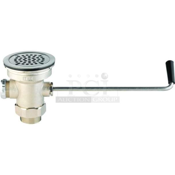 BRAND NEW T&S Commercial Waste Drain Valve, Model B3940, with twist handle, stainless steel finish.