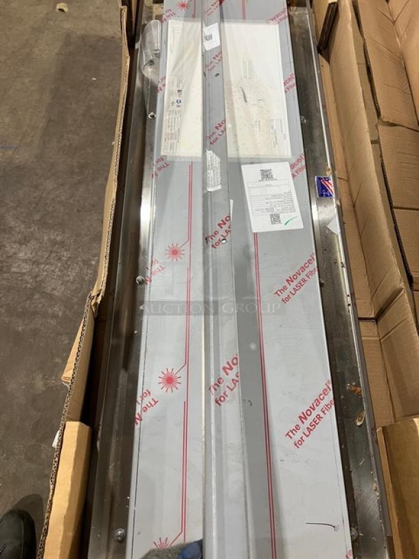 John Boos stainless steel 60"x18" pass-thru shelf, model PTS16K-1860, new condition, with Stallion Safety Edges.