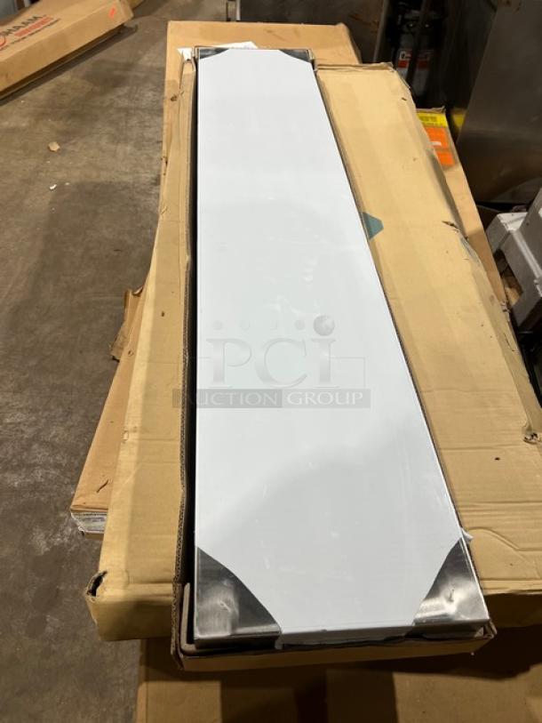 Brand new Serv-Ware stainless steel 60"x12" table-mounted double overhead shelf, Model OS5ECWP, packaged in box.