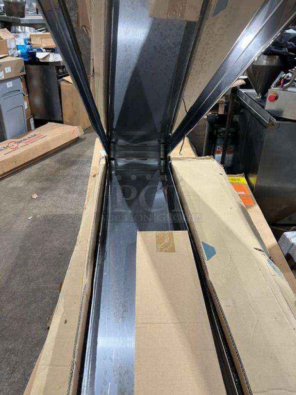 Brand new Serv-Ware stainless steel table-mounted double overhead shelf, model OS5ECWP, 60"x12", in packaging.