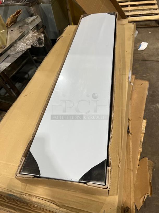Brand new Serv-Ware stainless steel 60"x12" table-mounted double overhead shelf, Model OS-5E-CWP, in packaging.