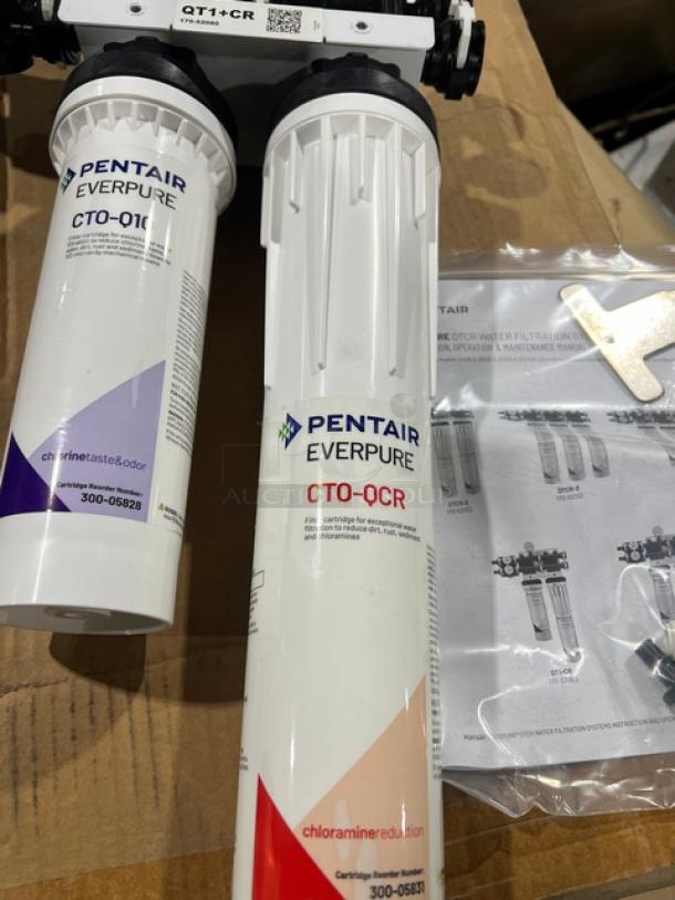 Brand new Pentair Everpure QT1+CR water filtration system for chloramine reduction. Includes CTO-Q filters and manuals.