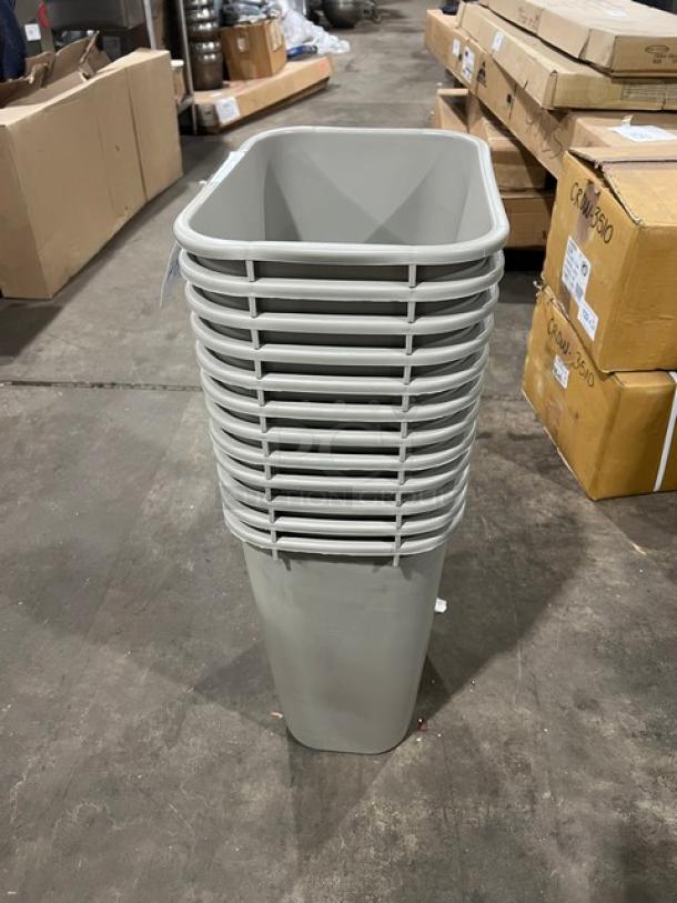 Brand new Rubbermaid Commercial beige trash can, medium size. Stackable design, durable plastic. Ideal for commercial use.