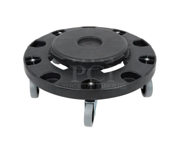 BRAND NEW Carlisle Bronco Series Black Trash Can Dolly, Model 36910, with durable casters for easy mobility.