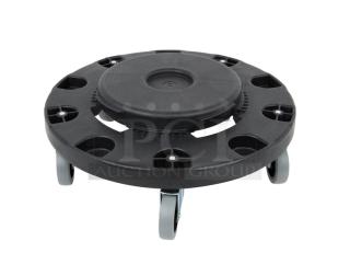 BRAND NEW Carlisle Bronco Series Black Trash Can Dolly, Model 36910, with durable casters for easy mobility.