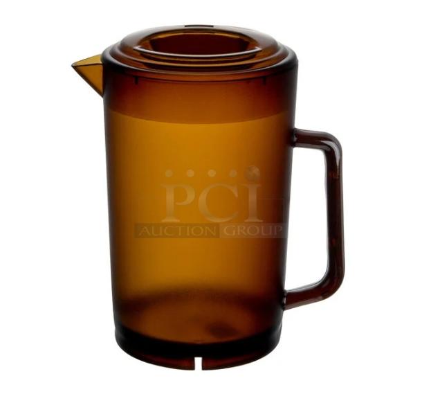 BRAND NEW G.E.T. Enterprises 64 Oz. amber textured beverage pitcher with lid, model P30641A. Perfect condition.