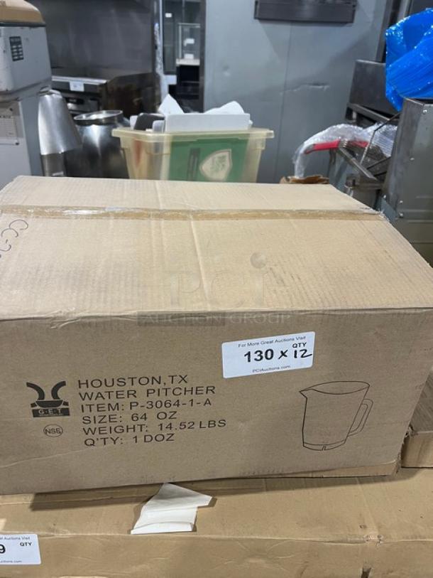 G.E.T. Enterprises 64 oz amber water pitcher, model P-3064-1-A, boxed new with lid. Box marked 12 units.