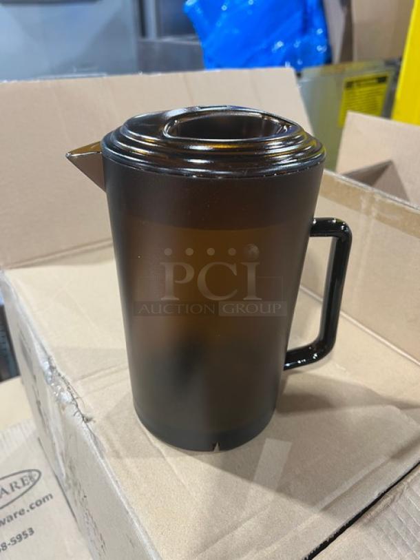 BRAND NEW G.E.T. Enterprises 64 Oz. amber textured beverage pitcher with lid, Model P-3064-1-A, durable commercial design.