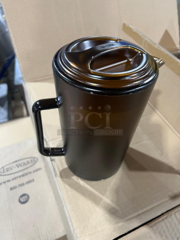 BRAND NEW G.E.T. Enterprises 64 Oz. Amber Beverage Pitcher, Model P-3064-1-A, with lid, textured design.