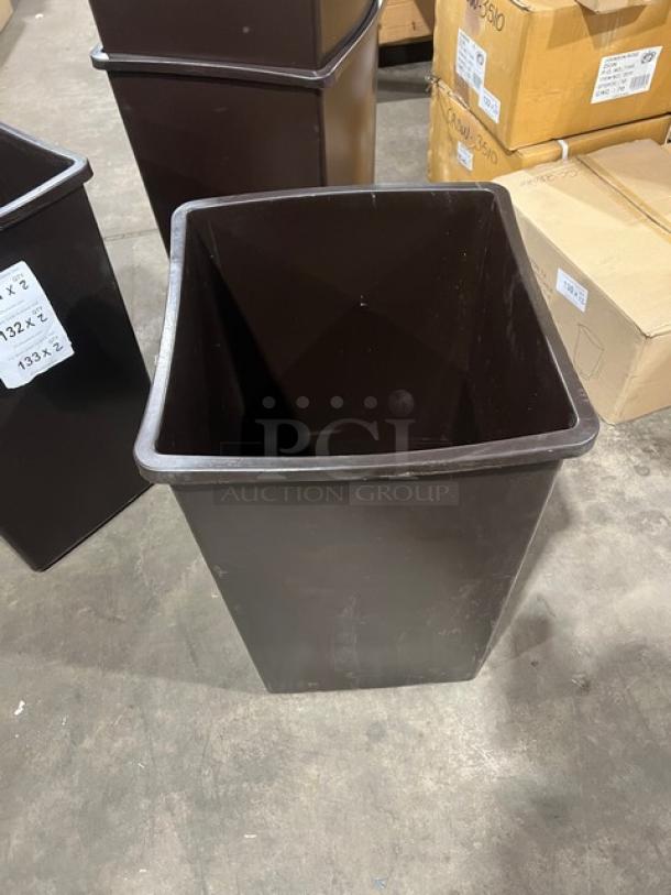 Brand new Continental Swingline Series 25BN brown 25-gallon square trash can. Commercial use, pristine condition.