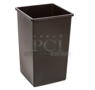 Brand new Continental 25BN 25 Gal. brown square trash can; durable commercial-grade. Perfect for businesses.