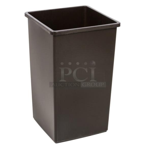 Brand new Continental Swingline 25BN, 25-gal brown square trash can. Commercial-grade, durable waste bin.