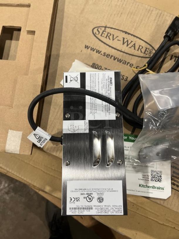 BRAND NEW FAST FMP Series Z080120HFC stainless steel electric timer in packaging. Includes power cord and installation hardware.
