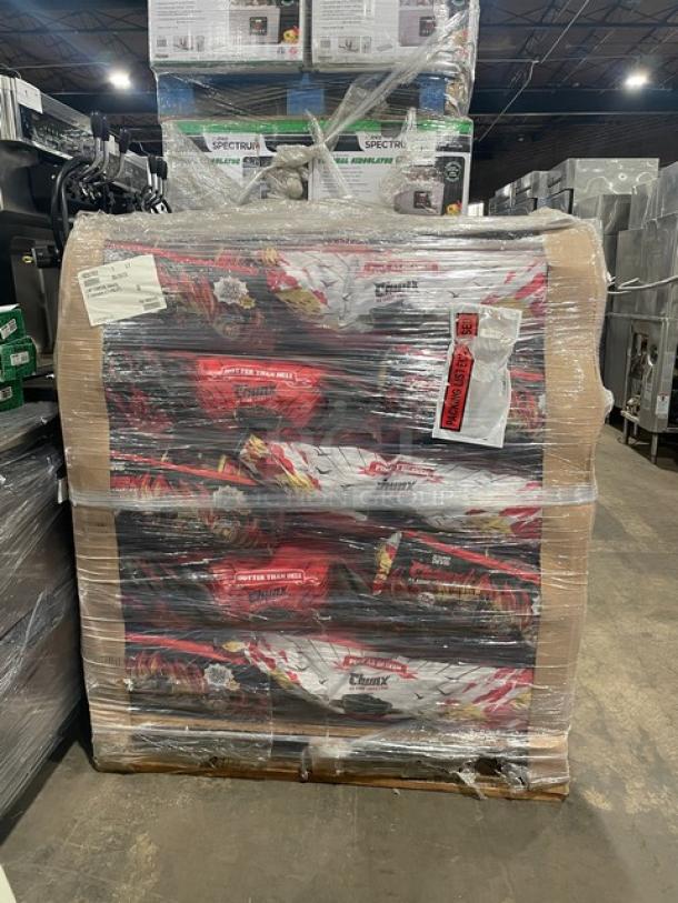 Brand new full pallet of Jealous Devil 35 lb. hardwood lump-style charcoal. Wrapped and labeled, ideal for commercial use.