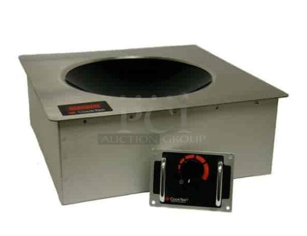 Brand new CookTek Heritage Series 605601 Induction Wok Cooker with stainless steel body and glass-ceramic top.