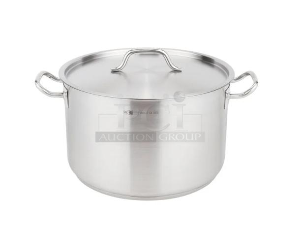 Brand new Vollrath Optio 22 Qt. stainless steel sauce pot with lid, Model 3905. Durable commercial cookware.