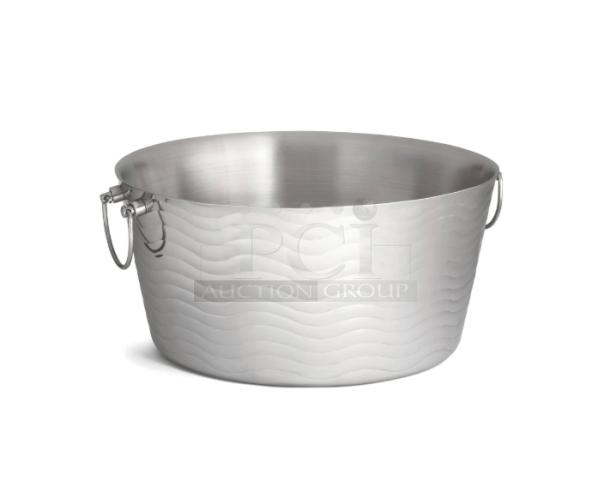 Brand new TableCraft Wave Collection stainless steel beverage tub, 19" round, 9" deep, 6-3/4 gal capacity, model WBT199.