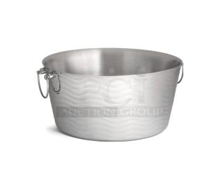 Brand new TableCraft Wave Collection stainless steel beverage tub, 19" round, 9" deep, 6-3/4 gal capacity, model WBT199.