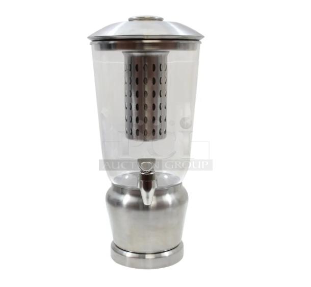 Brand new TableCraft Tritan Series 1.25 Gal. beverage dispenser, Model 7515, with infuser/ice core, stainless steel.