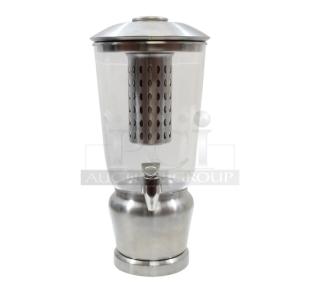 Brand new TableCraft Tritan Series 1.25 Gal. beverage dispenser, Model 7515, with infuser/ice core, stainless steel.