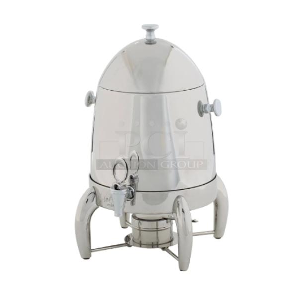 Brand new Winco Virtuoso Series 3 Gal. stainless steel coffee urn, Model 903B, with fuel holder base.