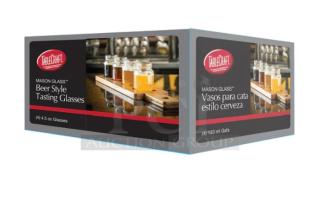 Box of new TableCraft Model FLBEER4, 4.5 oz mason jar beer style tasting glasses, 4 per case, commercial grade.