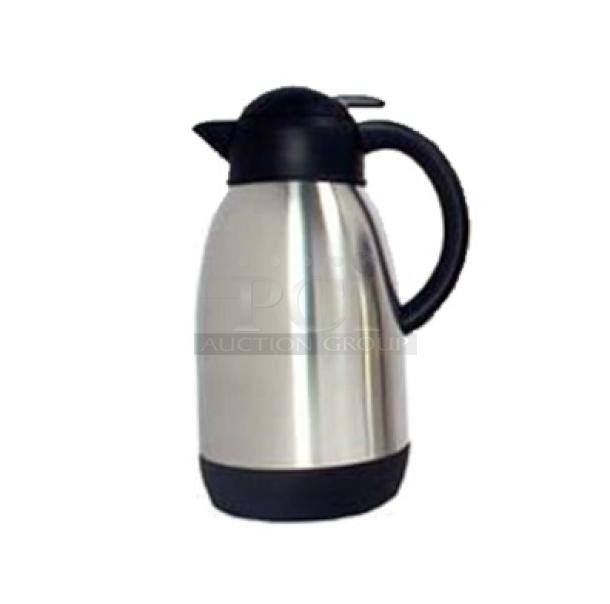 Adcraft FVF2000 stainless steel 68 oz. double wall vacuum flask, brand new, black handle and lid, ideal for commercial use.