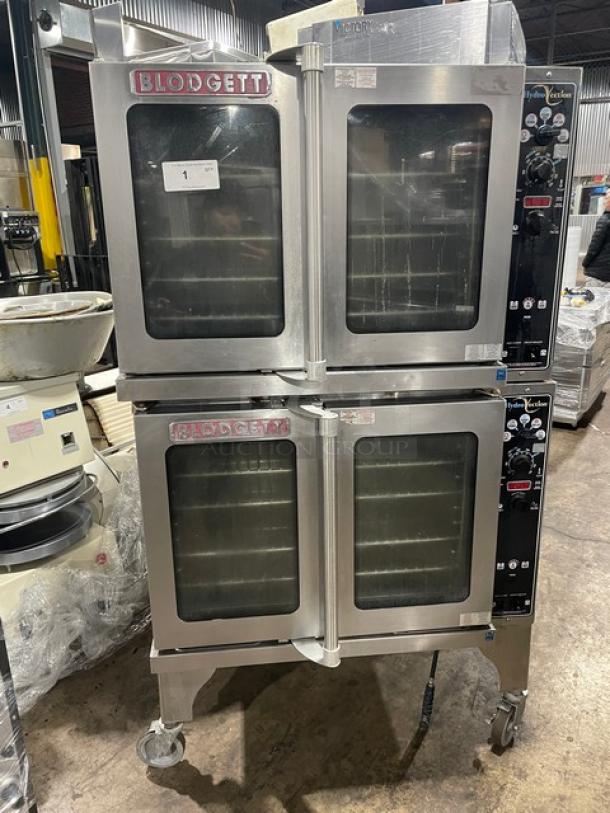 Blodgett HydroVection HV100G/AA commercial double oven, stainless steel, natural gas, wired rack, on casters, Model HV100G/AA.