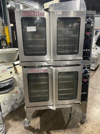 Blodgett HydroVection HV100G/AA commercial double oven, stainless steel, natural gas, wired rack, on casters, Model HV100G/AA.