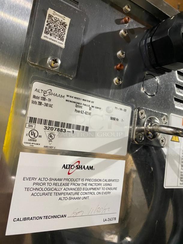 Alto-Shaam Model 1200-TH commercial oven label, showing model number, voltage details, and serial number 3207883-1.