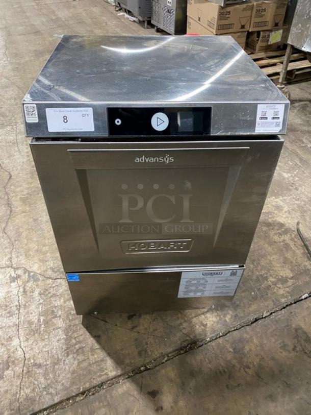 Hobart Advansys Series LXNR commercial stainless steel undercounter dishwasher, Energy Star certified, with peg rack.