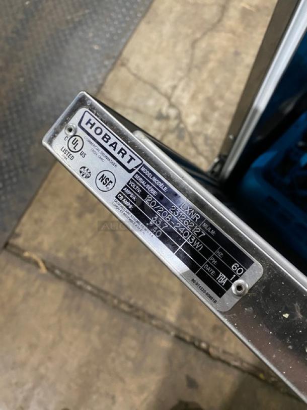 Hobart Advansys LXNR stainless steel undercounter dishwasher, model SN: 231262127, Energy Star certified, with peg rack.