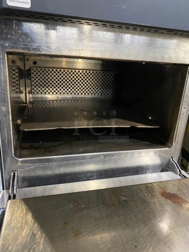 MerryChef Eikon E2S rapid cook oven, black, electric countertop model, 2022, open view, commercial use.