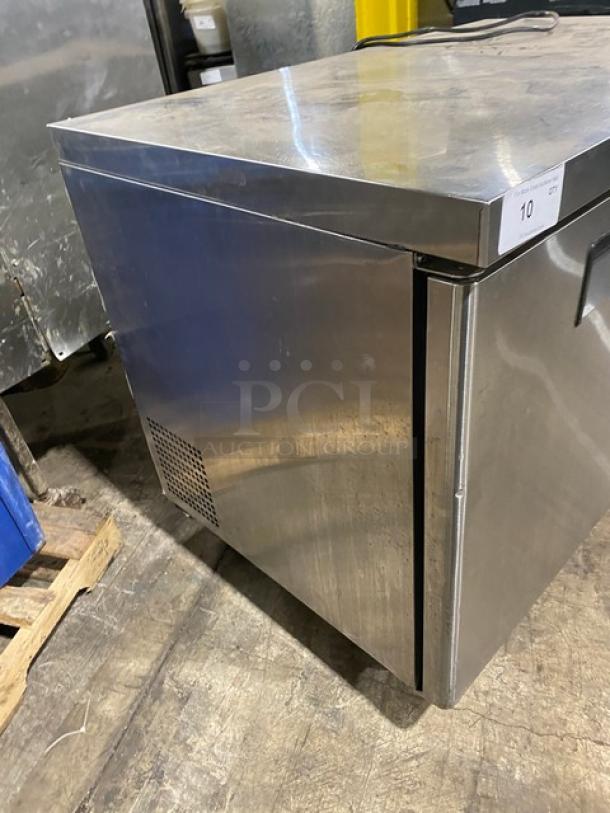 Bison BUR48 stainless steel 2-door undercounter worktop refrigerator, on casters. Model: BUR-48, SN: BUR-4800318102600K80028, 115V, 1 Phase.
