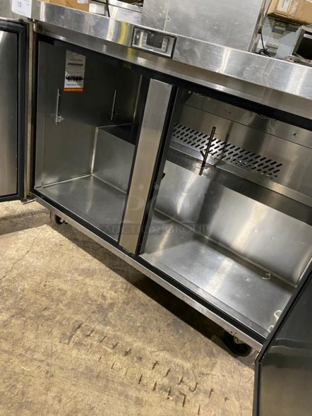 Bison Commercial Stainless Steel 2 Door Undercounter Refrigerator, Model BUR-48, SN: BUR-4800318102600K80028, on casters.