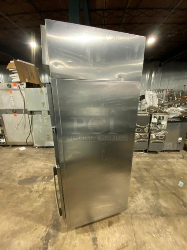 Victory UltraSpec stainless steel reach-in freezer, model FS1DS1EWHDHC18RC. Two solid half doors, commercial grade.