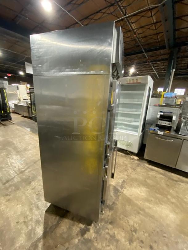 Victory UltraSpec stainless steel electric reach-in freezer, model FS1DS1EWHDHC18RC, two solid half doors, commercial use.