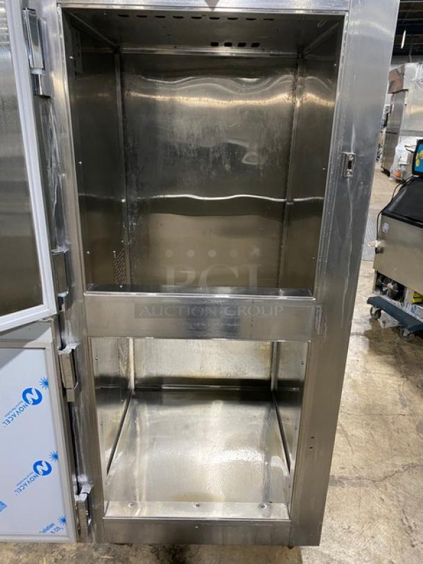 Victory UltraSpec stainless steel electric freezer, model FS1DS1EWHDHC18RC. Two solid half doors, reach-in, clean condition.